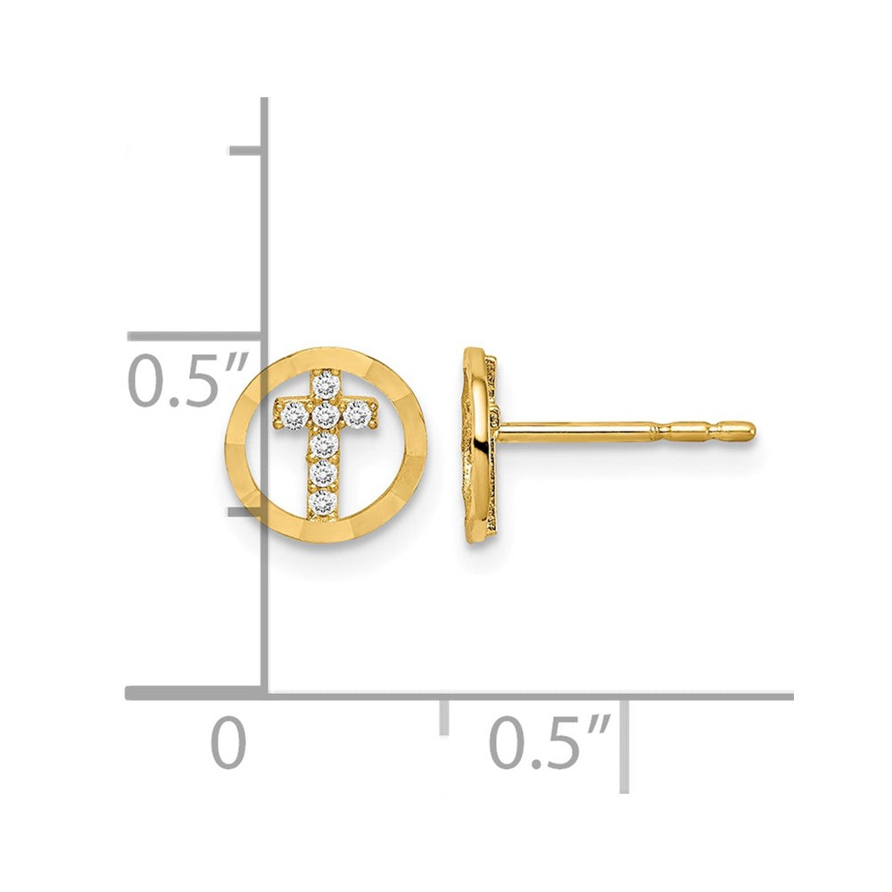 14k Madi K CZ Diamond-Cut Circle Cross Post Earrings