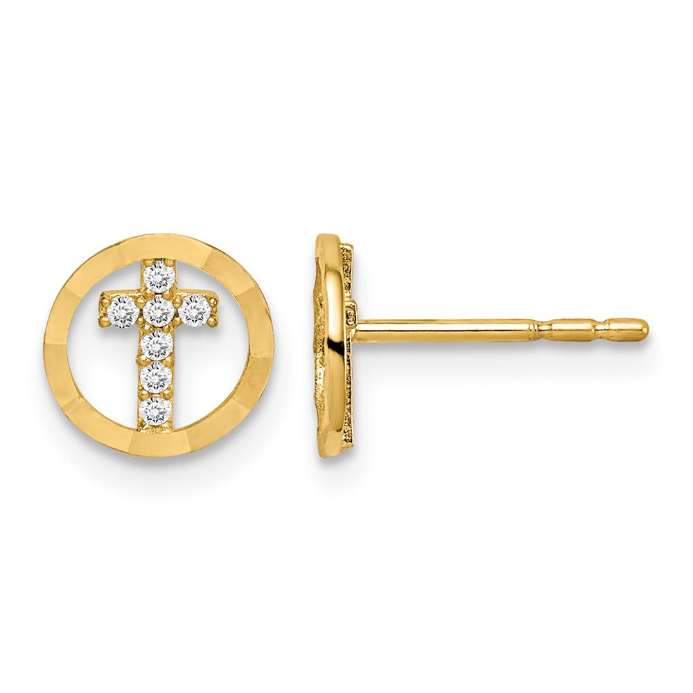 14k Madi K CZ Diamond-Cut Circle Cross Post Earrings