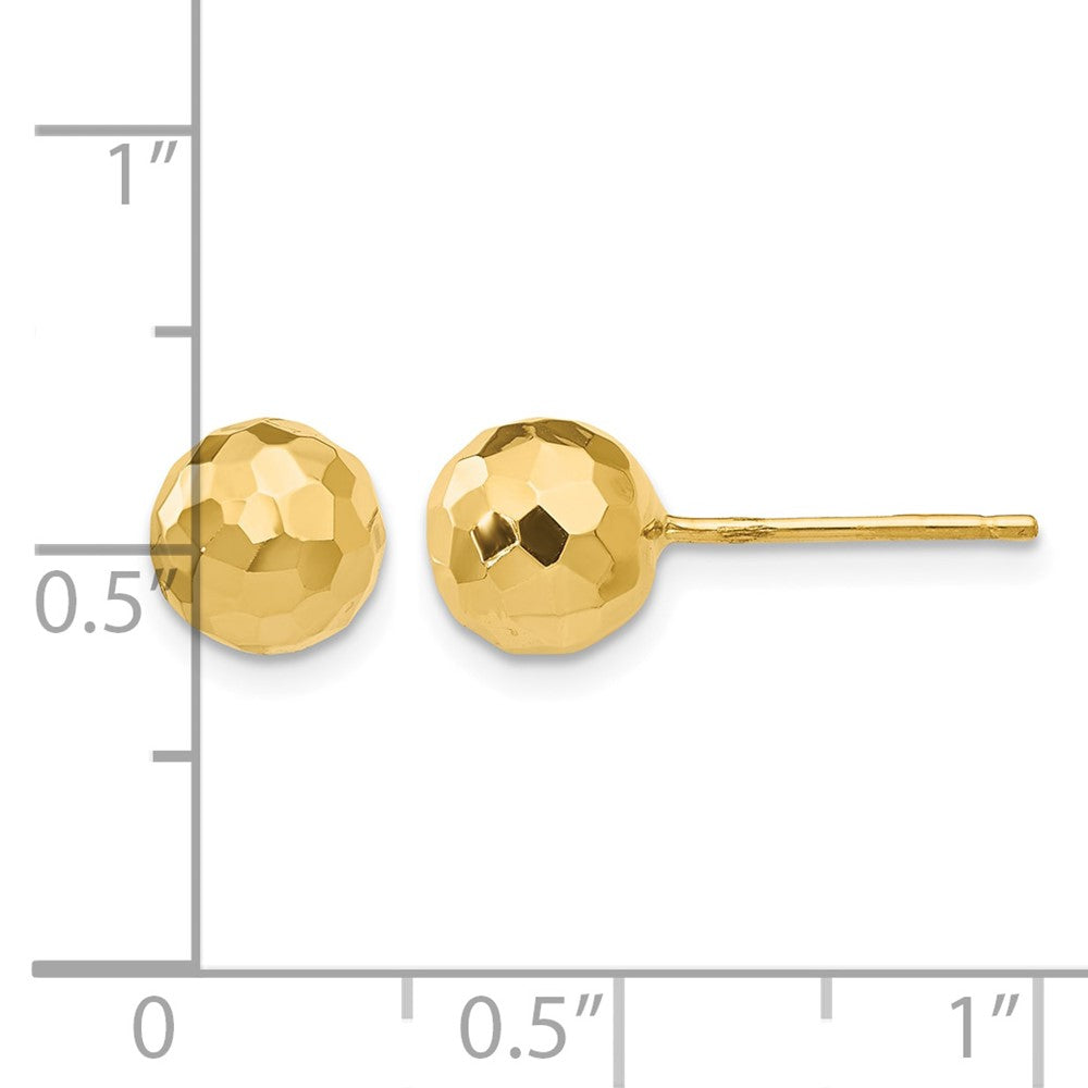 14K Gold Polished and Diamond Cut 7MM Ball Post Earrings