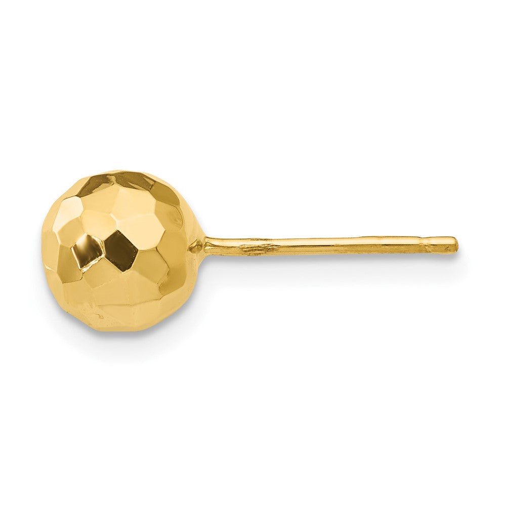 Single 14K Gold Polished and Diamond Cut 7MM Ball Post Earring