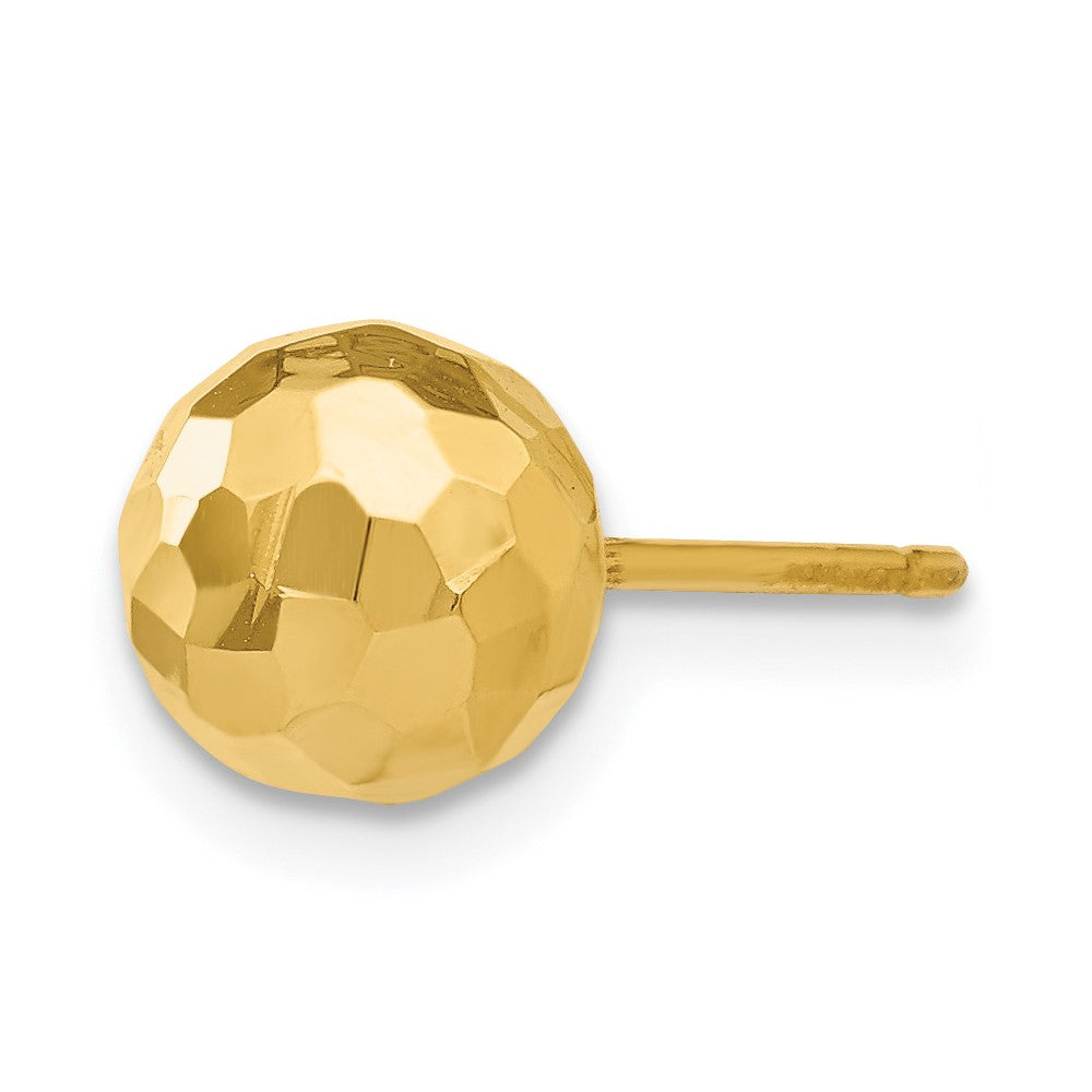 Single 14K Gold Polished and Diamond Cut 7MM Ball Post Earring