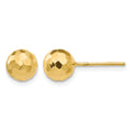 14K Gold Polished and Diamond Cut 7MM Ball Post Earrings
