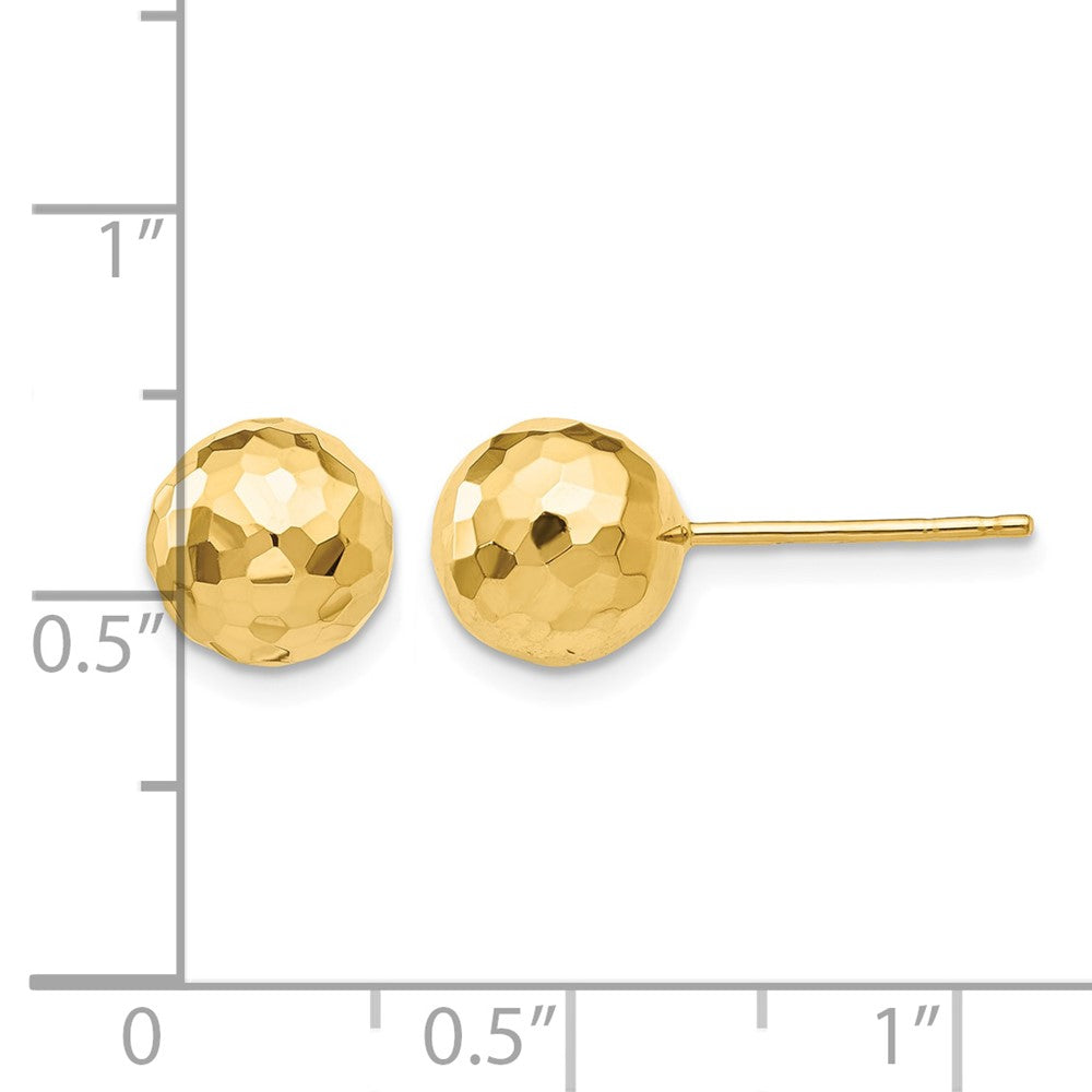 14K Gold Polished and Diamond Cut 8MM Ball Post Earrings