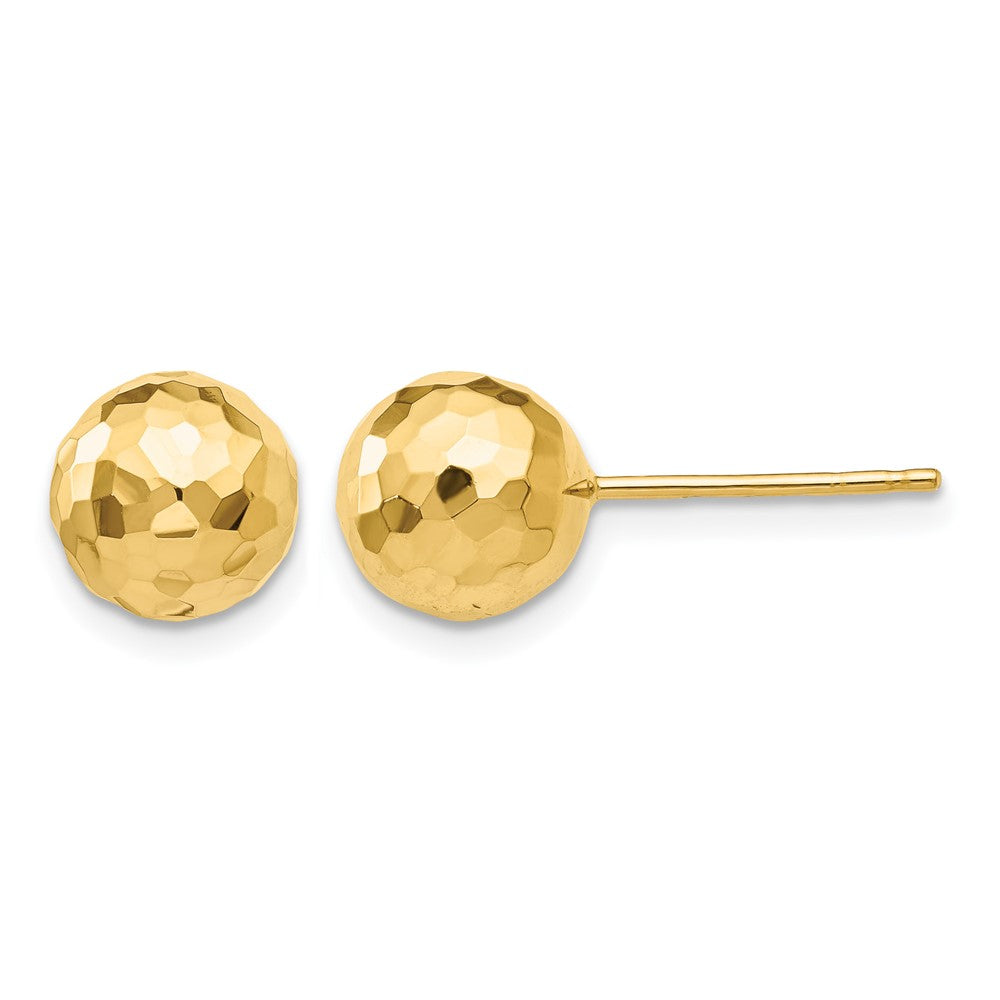 14K Gold Polished and Diamond Cut 8MM Ball Post Earrings