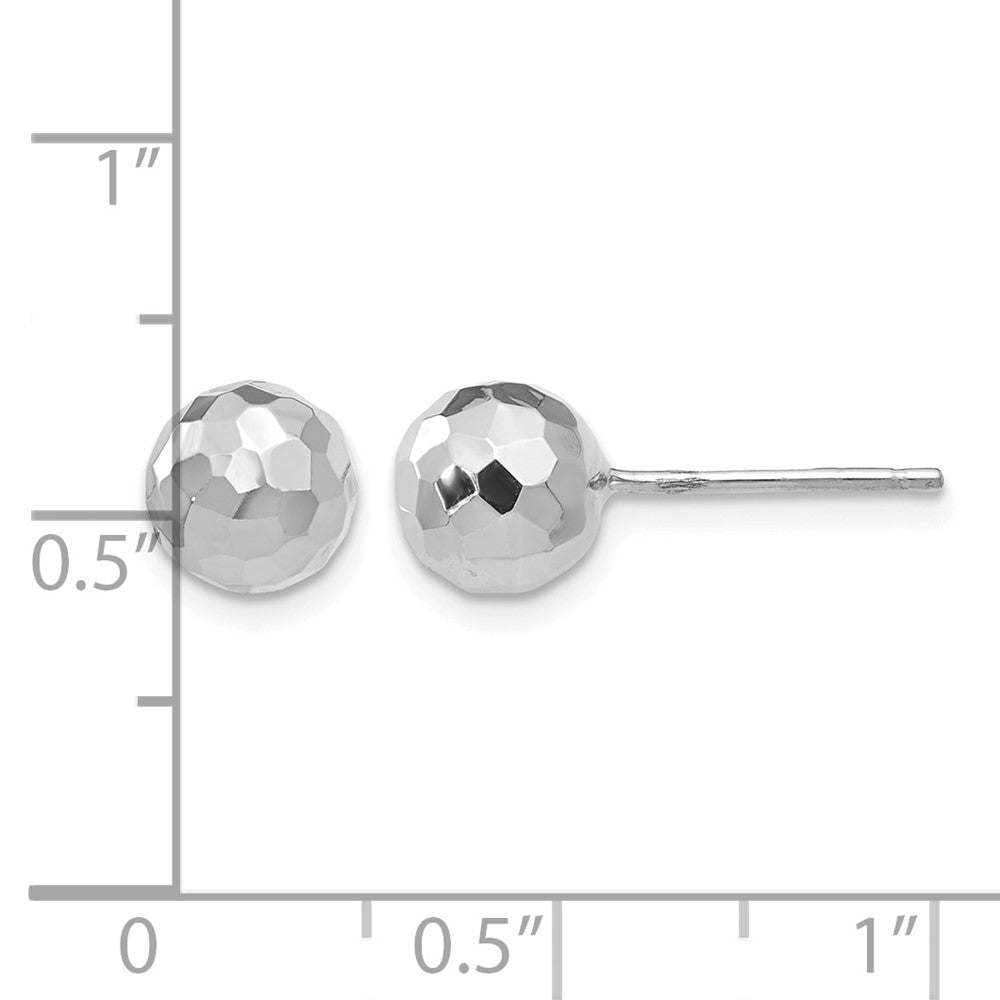 14K White Gold Polished Diamond Cut 7MM Ball Post Earrings