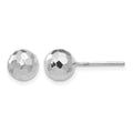 14K White Gold Polished Diamond Cut 7MM Ball Post Earrings