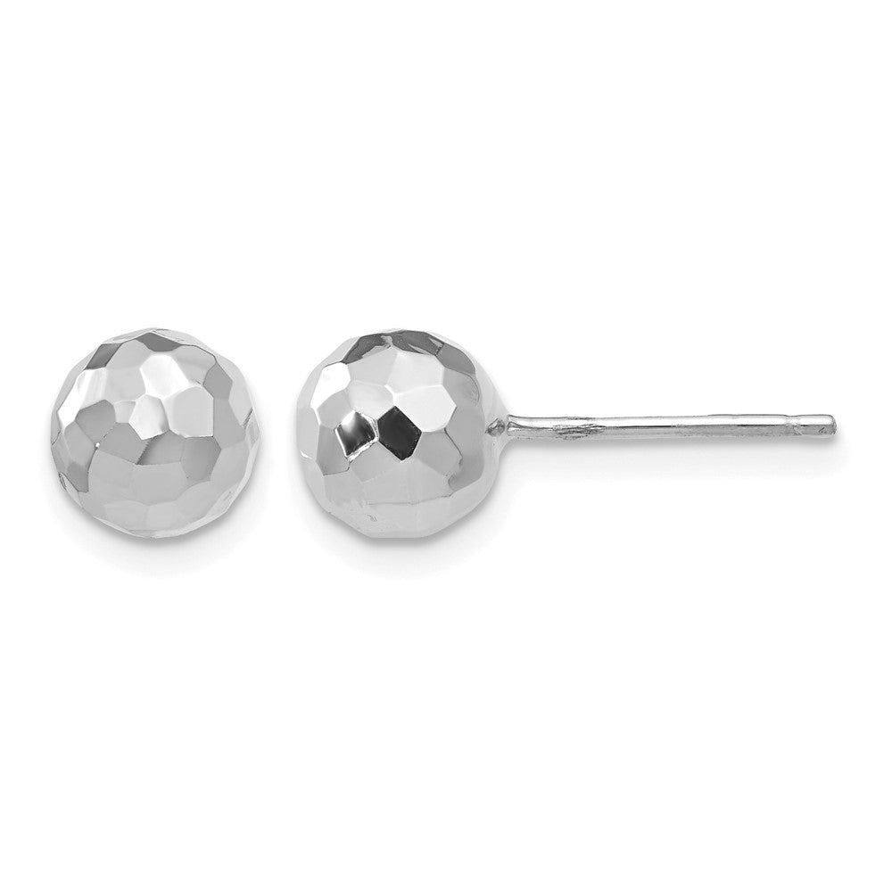 14K White Gold Polished Diamond Cut 7MM Ball Post Earrings