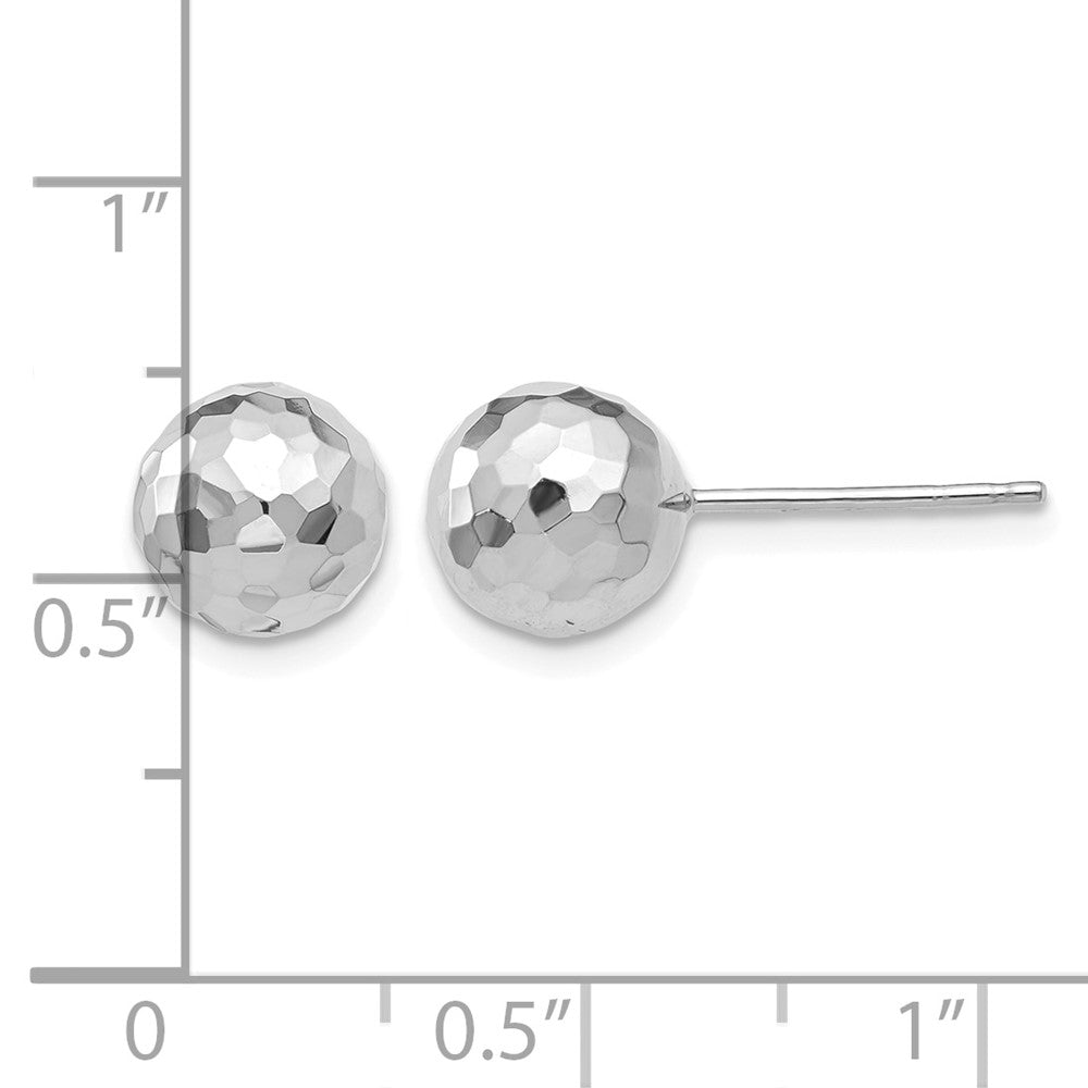 14K White Gold Polished Diamond Cut 8MM Ball Post Earrings