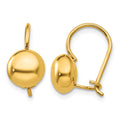 14k Polished 8mm Button Kidney Wire Earrings