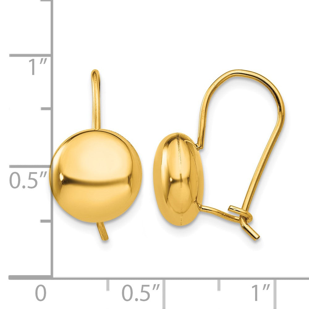 14k Polished 10.5mm Button Kidney Wire Earrings