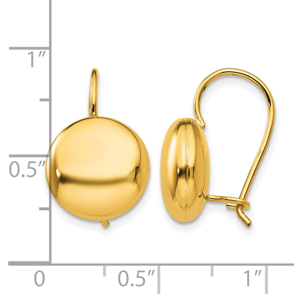 14k Polished 12mm Button Kidney Wire Earrings