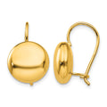 14k Polished 12mm Button Kidney Wire Earrings