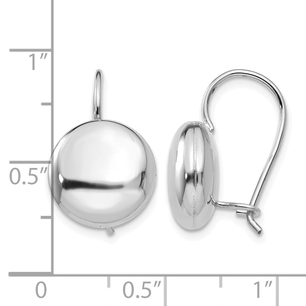 14k White Polished 12mm Button Kidney Wire Earrings