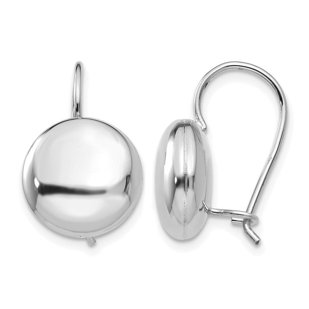 14k White Polished 12mm Button Kidney Wire Earrings