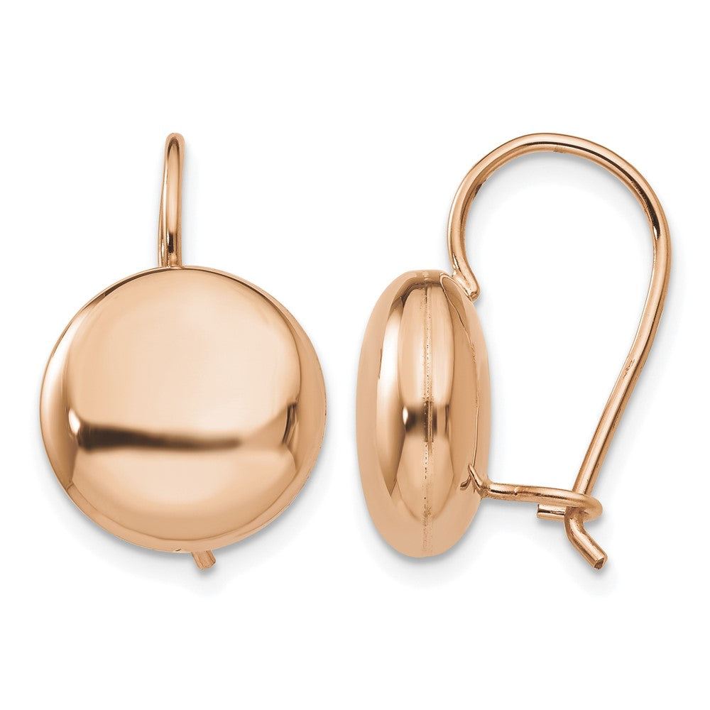 14k Rose Polished 12mm Button Kidney Wire Earrings