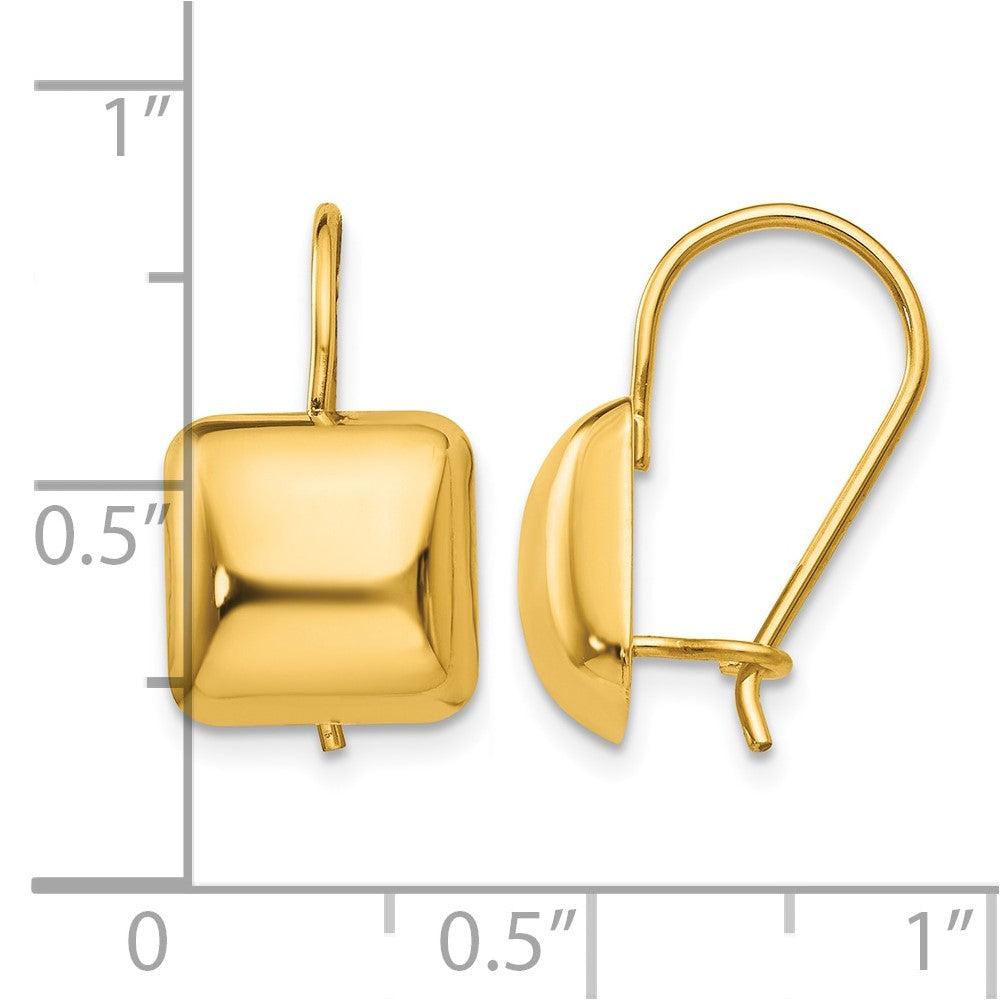 14k Polished 9.5mm Puffed Square Kidney Wire Earrings