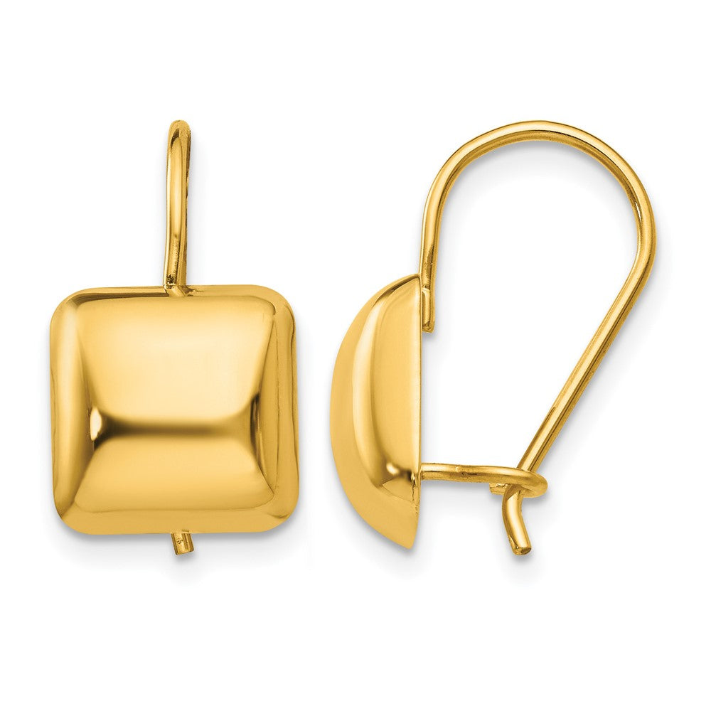 14k Polished 9.5mm Puffed Square Kidney Wire Earrings