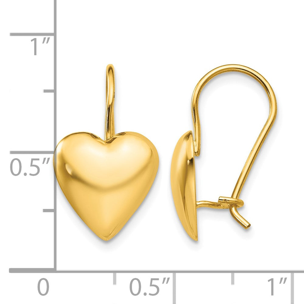 14k Polished 11.5mm Puffed Heart Kidney Wire Earrings
