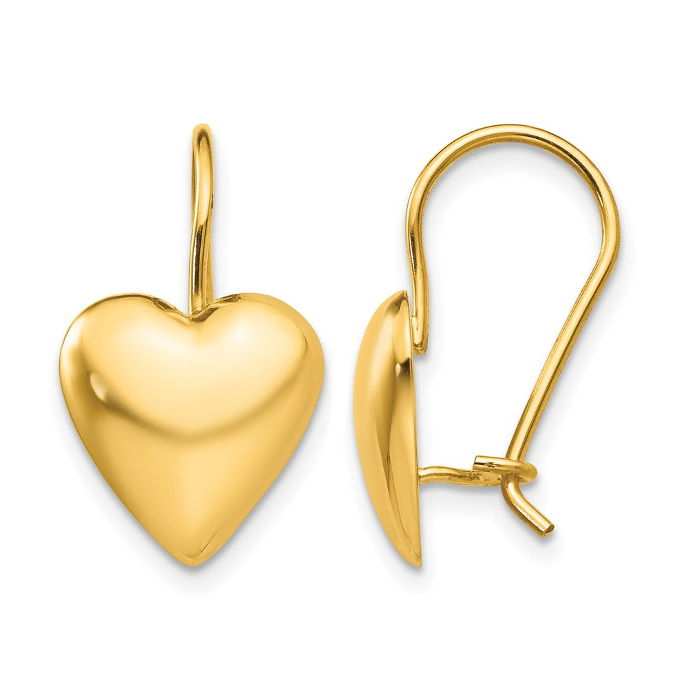 14k Polished 11.5mm Puffed Heart Kidney Wire Earrings