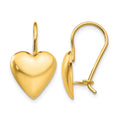 14k Polished 11.5mm Puffed Heart Kidney Wire Earrings