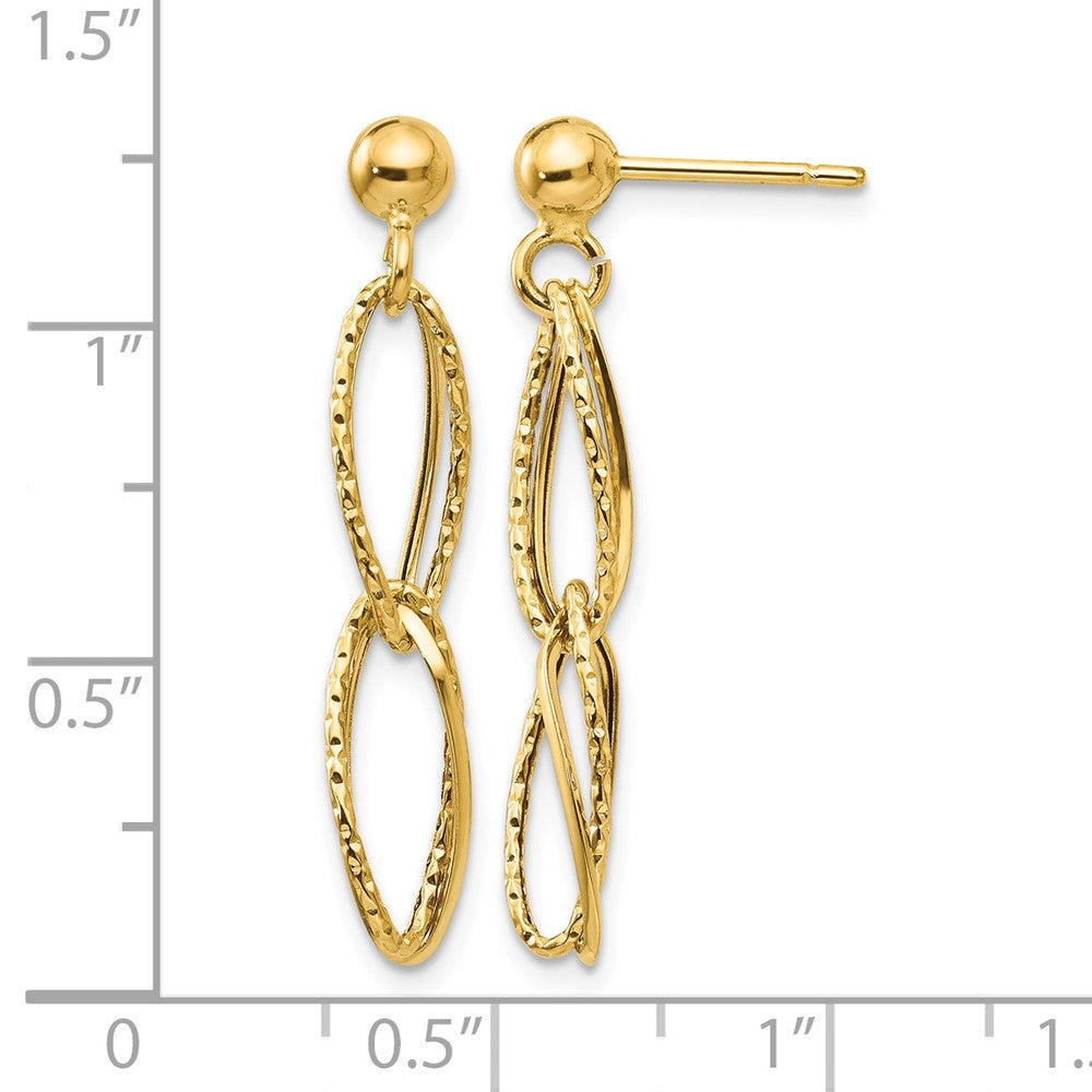14k Gold Polished Textured Post Dangle Earrings