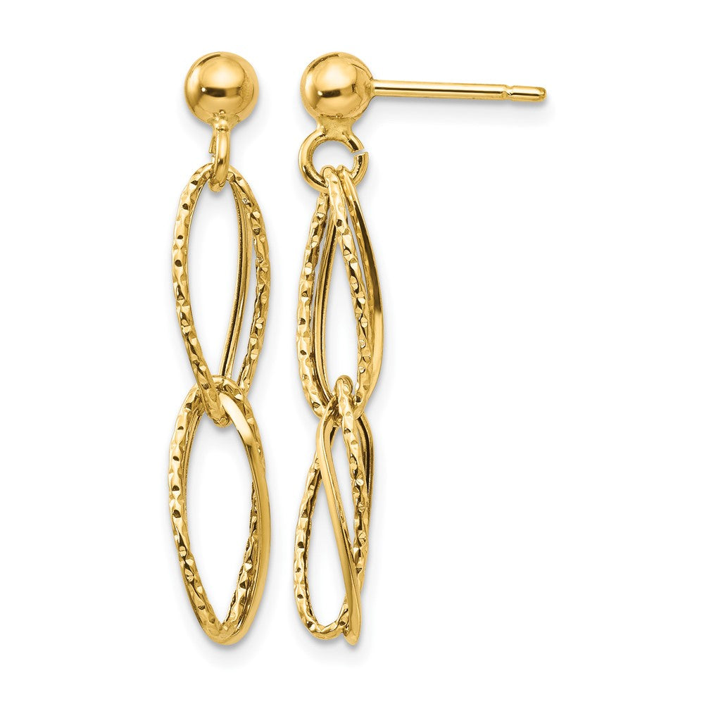 14k Gold Polished Textured Post Dangle Earrings