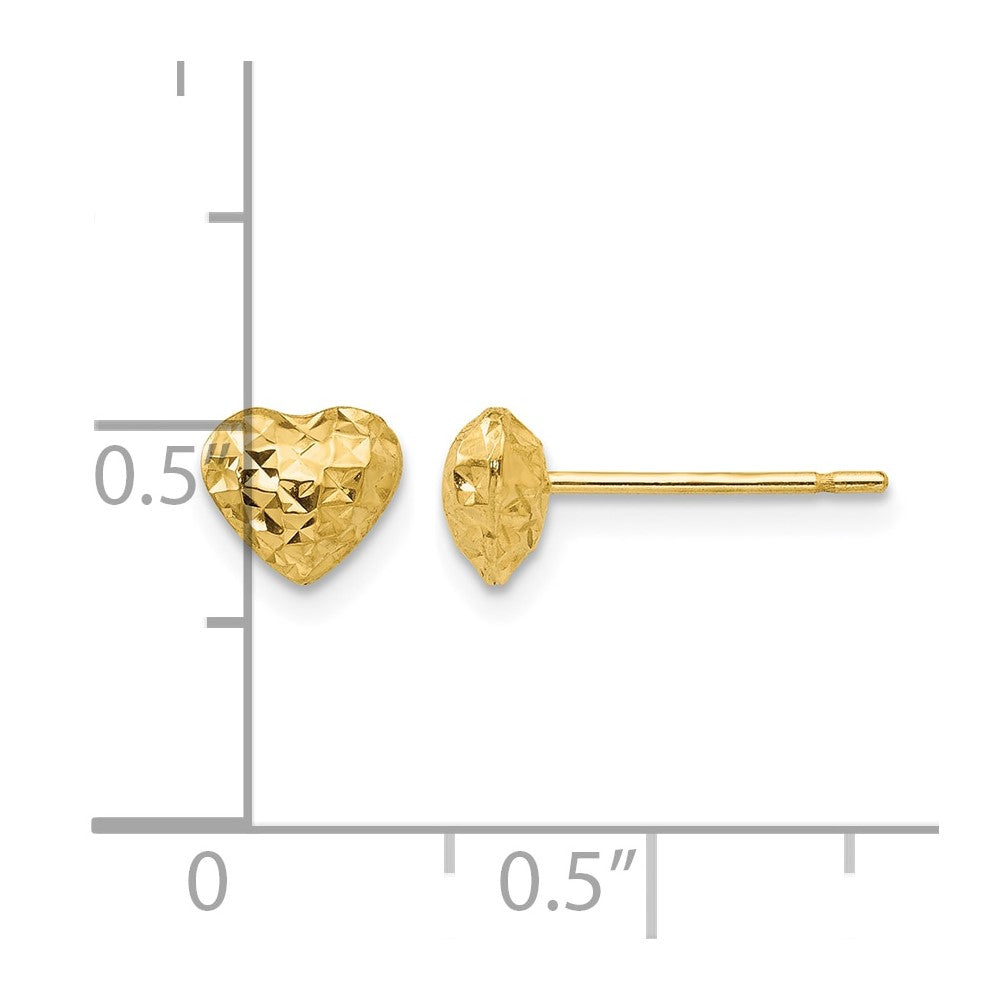 14K Diamond Cut Puffed Heart Post Stud Earrings