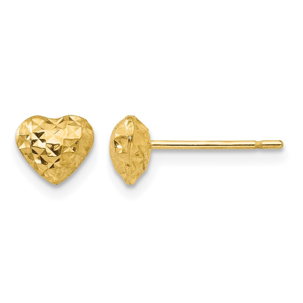 14K Diamond Cut Puffed Heart Post Stud Earrings