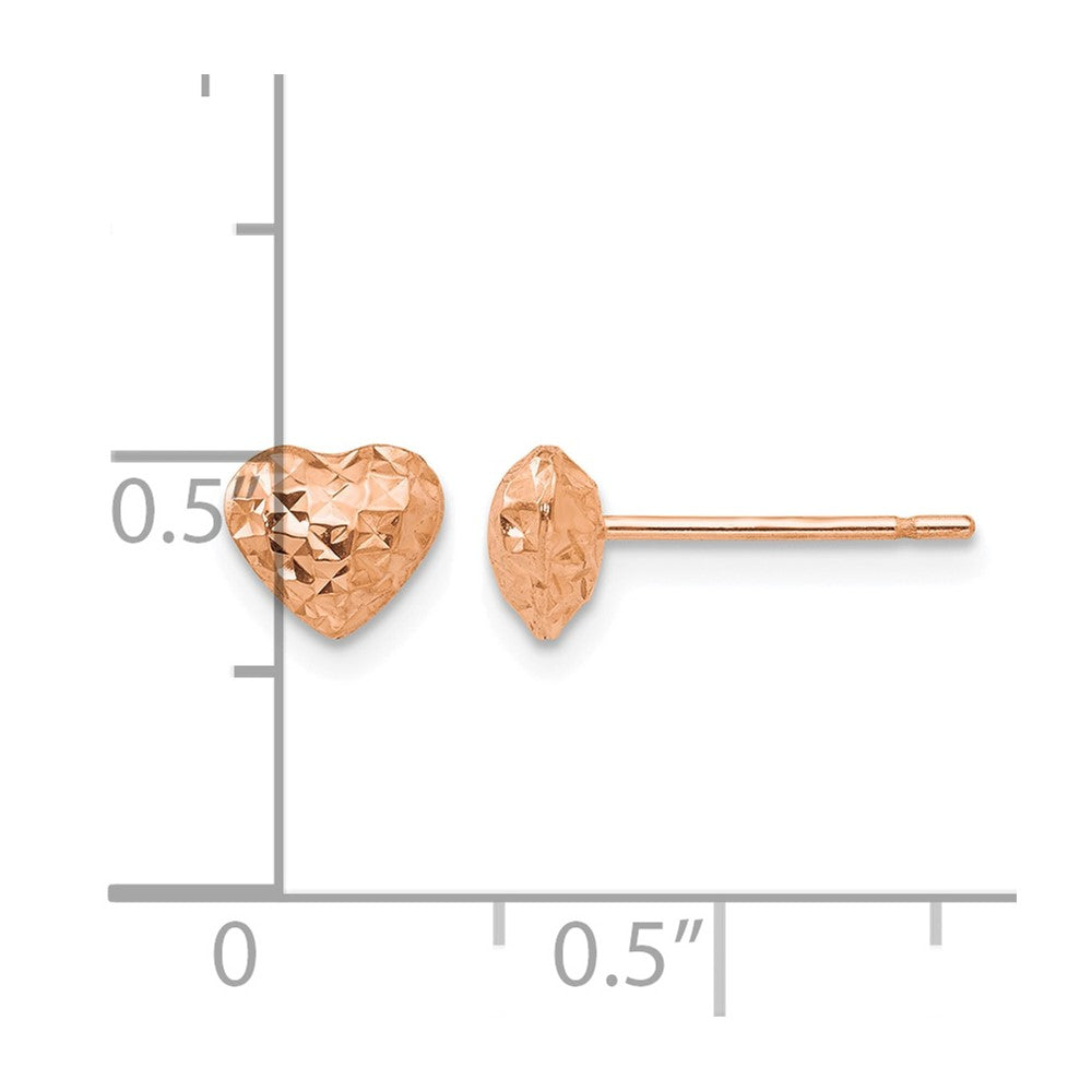 14K Rose Gold Diamond Cut Puffed Heart Post Stud Earrings