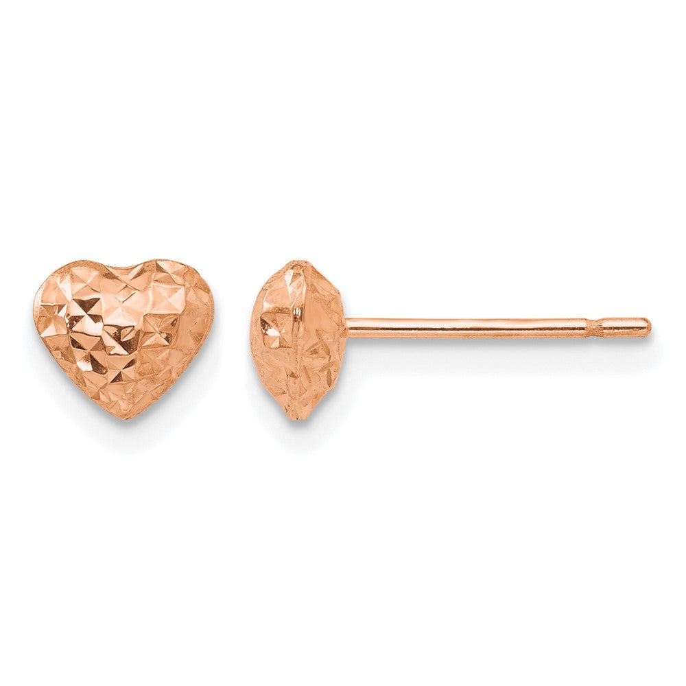 14K Rose Gold Diamond Cut Puffed Heart Post Stud Earrings