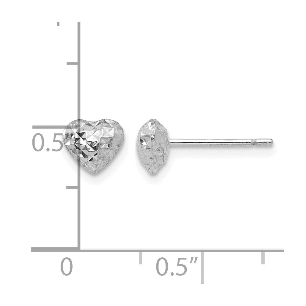 14K White Gold Diamond Cut Puffed Heart Post Stud Earrings