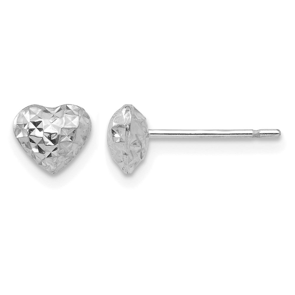 14K White Gold Diamond Cut Puffed Heart Post Stud Earrings