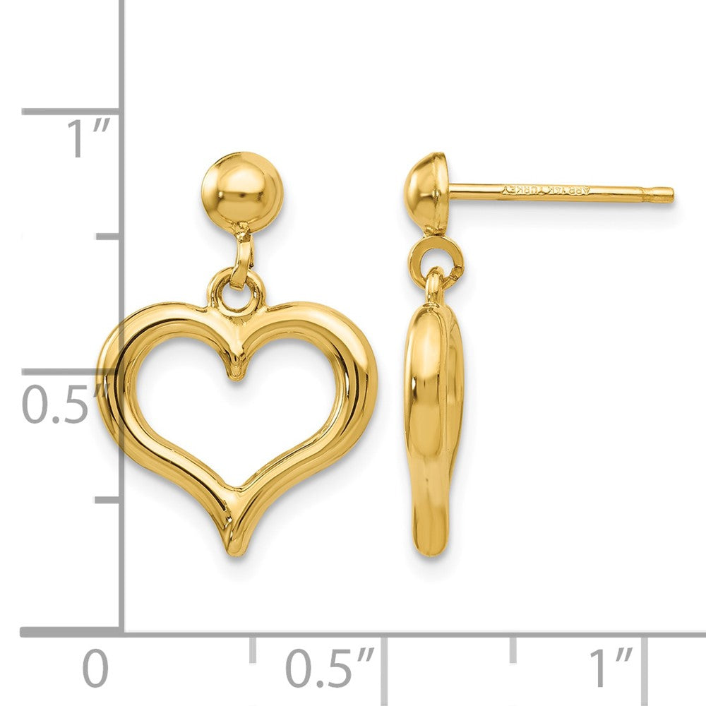 14K Gold Polished Heart Post Dangle Earrings