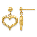 14K Gold Polished Heart Post Dangle Earrings
