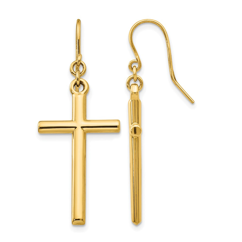 14k Cross Shepherd Hook Dangle Earrings