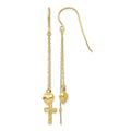 14K Ropa Chain Puffed Heart and Diamond Cut Cross Dangle Earrings