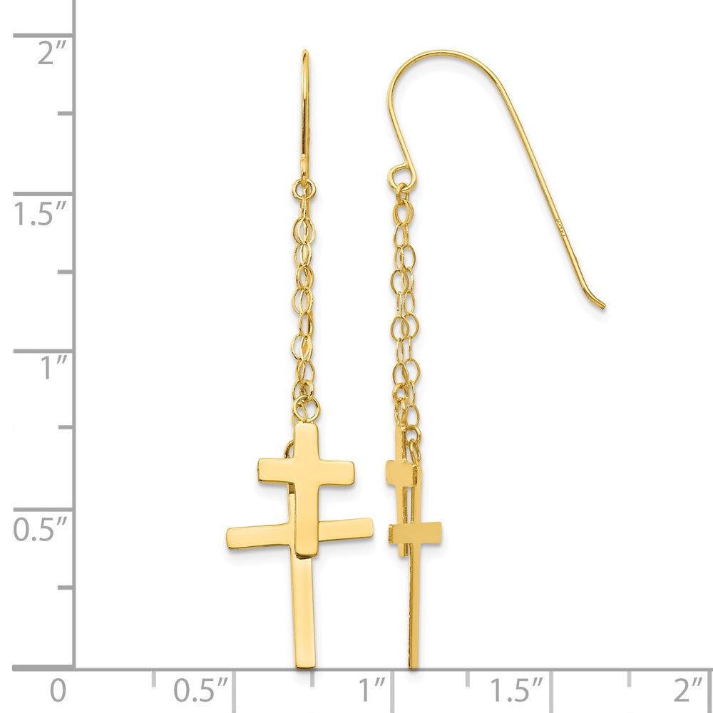 14K Chain Dangle Cross Shepherd Hook Earrings