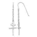 14K White Gold Chain Dangle Cross Shepherd Hook Earrings