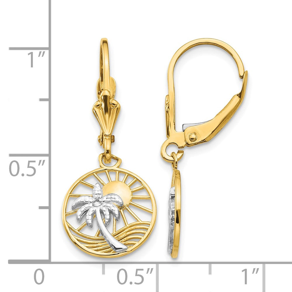14k & Rhodium Palm Tree Leverback Earrings