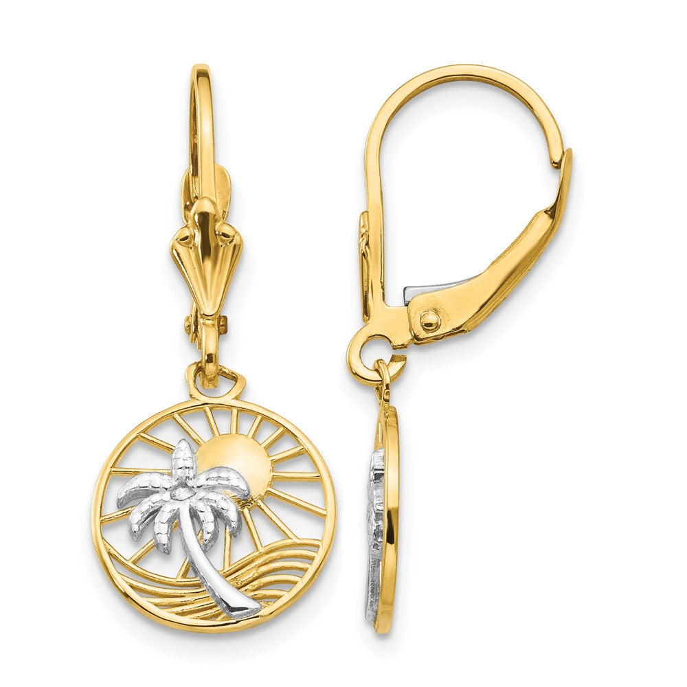 14k & Rhodium Palm Tree Leverback Earrings