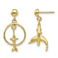 14K Polished 3-D Dolphin Jumping Through Hoop Dangle Earrings