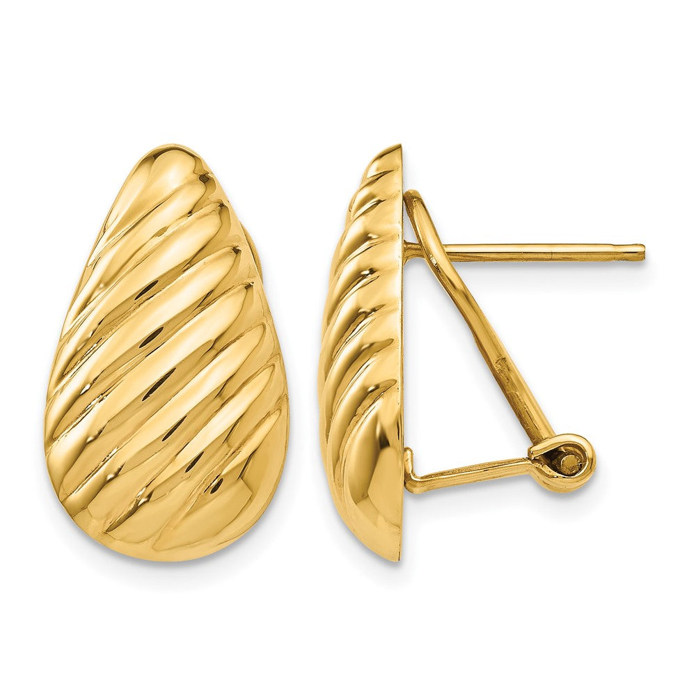 14k Polished Diagonal Teardrop Omega Back Post Earrings