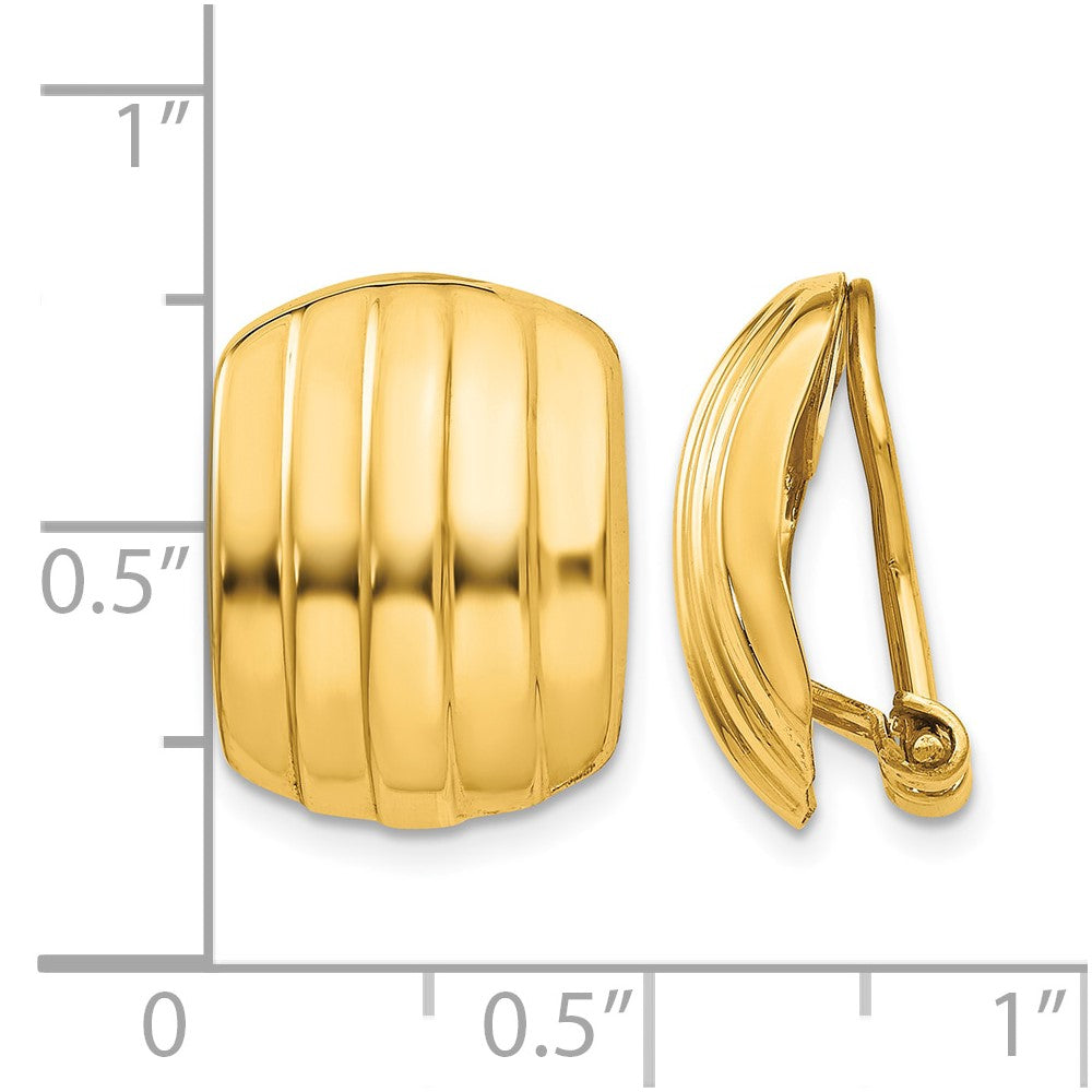 14k Polished Ribbed Non-pierced Omega Back Earrings