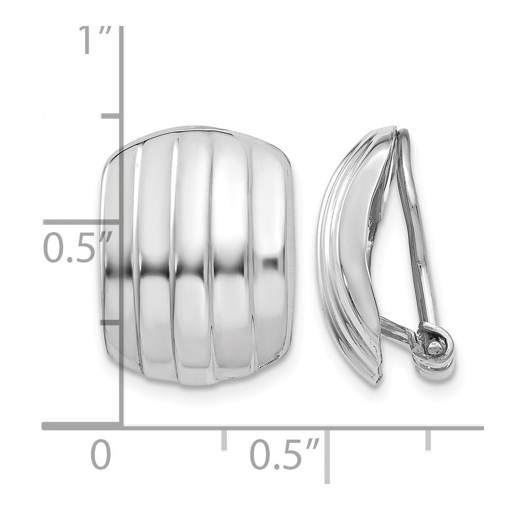 14k White Gold Polished Ribbed Non-pierced Omega Back Earrings