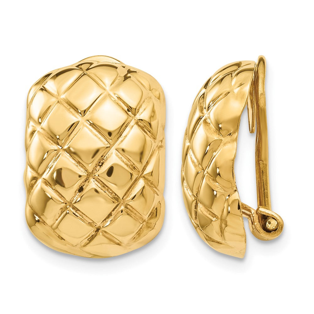 14k Polished Quilted Non-pierced Omega Back Earrings