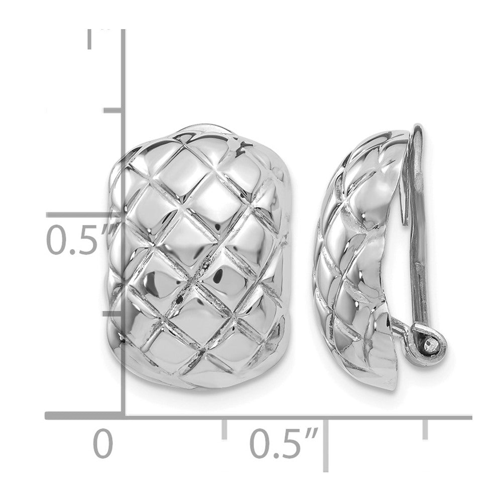 14k White Gold Polished Quilted Non-pierced Omega Back Earrings