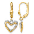 14k Two-tone Heart Leverback Dangle Earrings