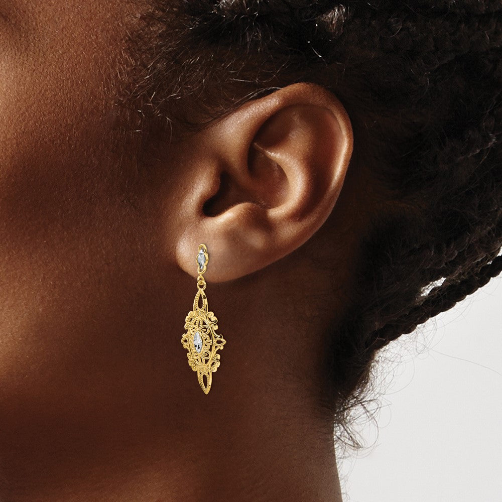 14k Rhodium Diamond-cut Filigree Earrings