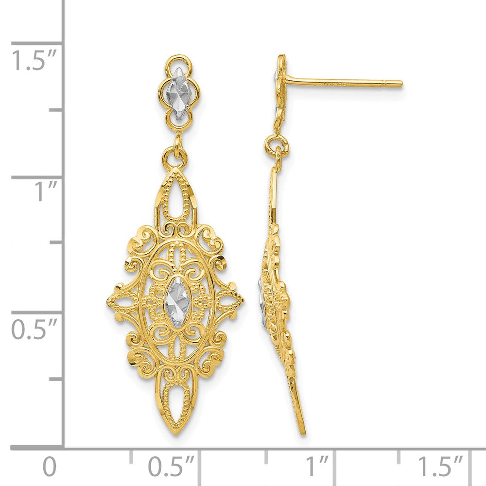 14k Rhodium Diamond-cut Filigree Earrings