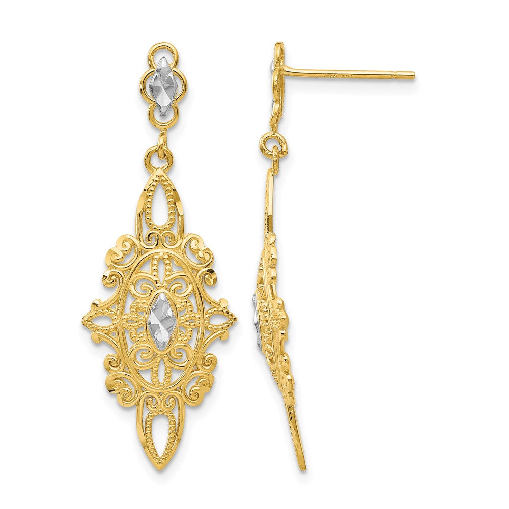 14k Rhodium Diamond-cut Filigree Earrings